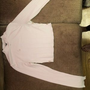 Sheer white cropped long sleeve, buttons on sides